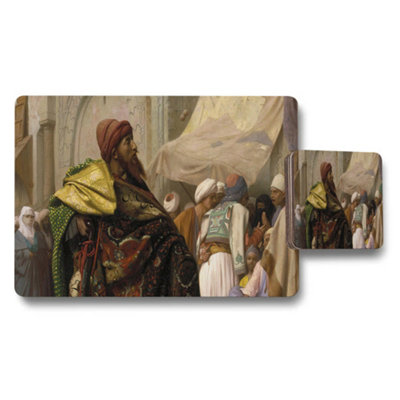 B&Q -  Historic Market Scene Placemat Coaster Set For Dining Table