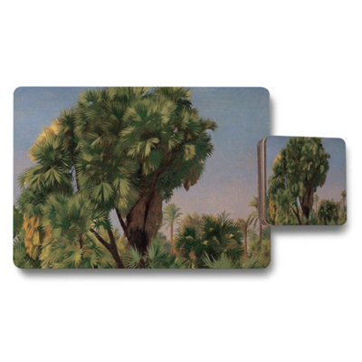 Benjamin Tate Design Palm Tree Jungle Placemat And Coaster Set With Tropical Scene from B&Q