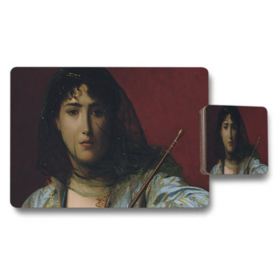 B&Q -  Elegant Portrait Placemat And Coaster Set With Classic Vintage Artwork