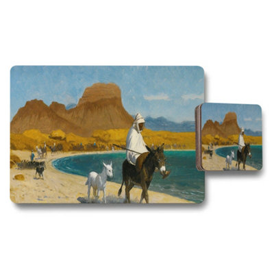 B&Q -  Desert Landscape Artwork Placemat And Coaster Set With Horse Rider