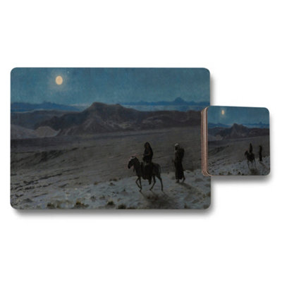 B&Q -  Moonlit Mountain Landscape Placemat And Coaster Set With Riders