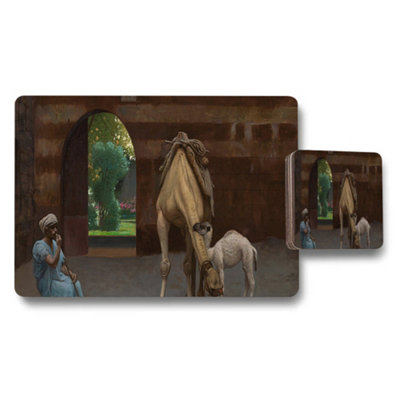 Benjamin Tate Design Camel Scene Placemat And Coaster Set With Desert Artwork from B&Q