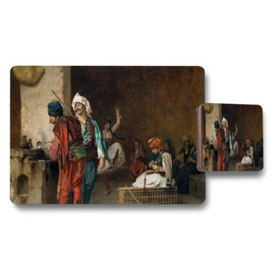 Benjamin Tate Design Artistic Placemat And Coaster Set Featuring Historic Market Scene from B&Q