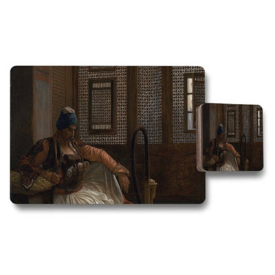 B&Q -  Oriental Themed Placemat Coaster Set With Vintage Artwork