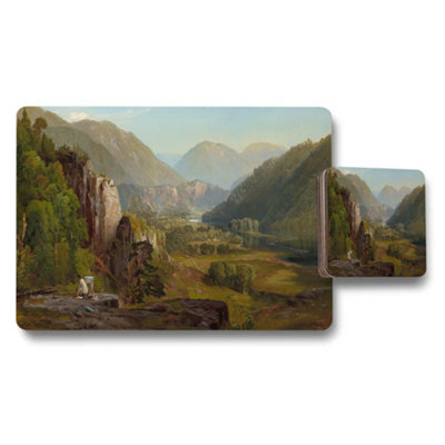 Benjamin Tate Design Scenic Landscape Placemats And Coaster Set With Mountain Valley View from B&Q