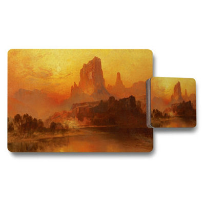 B&Q -  Desert Sunset Canyon Placemat Coaster Set Golden Landscape
