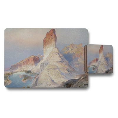 Benjamin Tate Design Mountain Landscape Placemat And Coaster Set With River View from B&Q