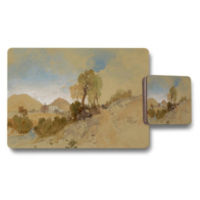 B&Q -  Landscape Themed Placemat And Coaster Set With Rustic Artwork