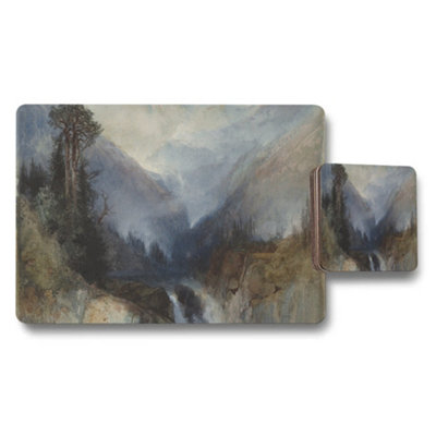 B&Q -  Mountain Landscape Placemats And Coaster Set With Scenic Nature Artwork