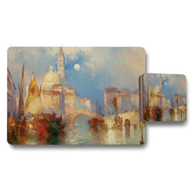 B&Q -  Venice Cityscape Artwork Placemat And Coaster Set For Dining Table