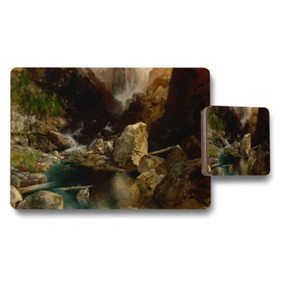 B&Q -  Nature Themed Placemat Coaster Set With Waterfall Scene