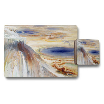 B&Q -  Artistic Placemat And Coaster Set Featuring Colorful Geyser Landscape