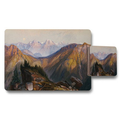B&Q -  Mountain Landscape Placemat And Coaster Set With Scenic Artwork