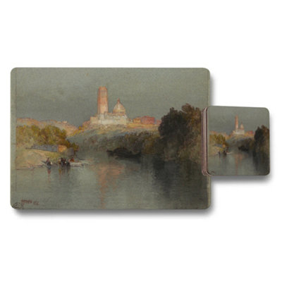 B&Q -  River Landscape Placemats Coaster Set With Historic City View