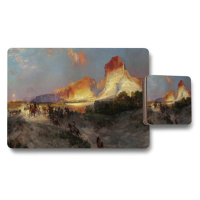 B&Q -  Western Landscape Placemat And Coaster Set With Canyon Sunset