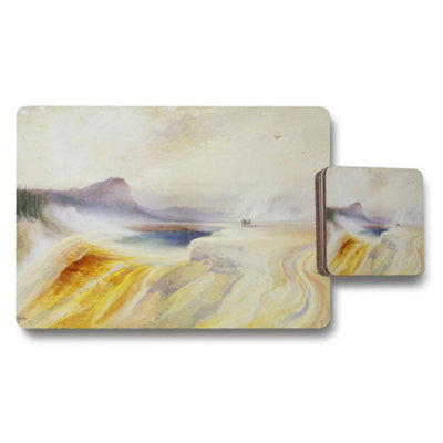 B&Q -  Artistic Landscape Placemat And Coaster Set With Abstract Sunset