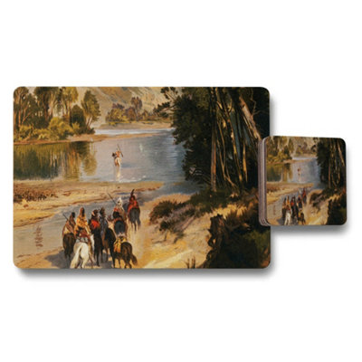 B&Q -  River Scene Placemats And Coaster Set With Horsemen Artwork