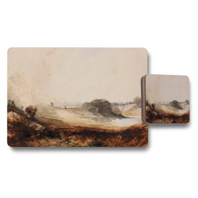 B&Q -  Vintage Landscape Placemat And Coaster Set With Coastal Scene Art