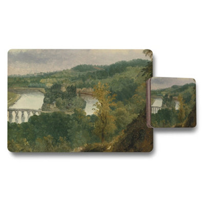 B&Q -  River Landscape Placemat And Coaster Set With Bridge Artwork