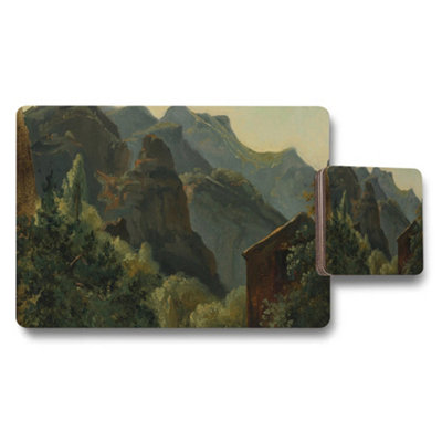 B&Q -  Mountain Landscape Placemats And Coaster Set Rustic Scenic Decor
