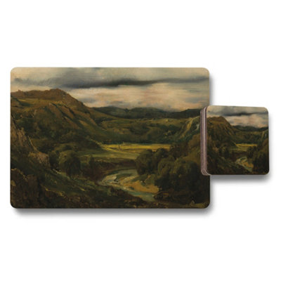 B&Q -  Landscape Placemats And Coaster Set With Scenic River Valley Artwork