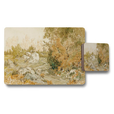 Benjamin Tate Design Autumn Landscape Placemat And Coaster Set With Watercolor Art from B&Q