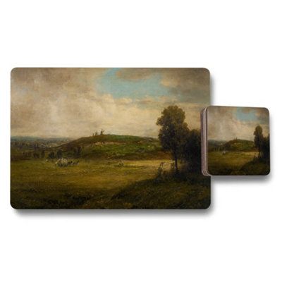 Benjamin Tate Design Pastoral Landscape Placemat And Coaster Set With Serene Hillside from B&Q