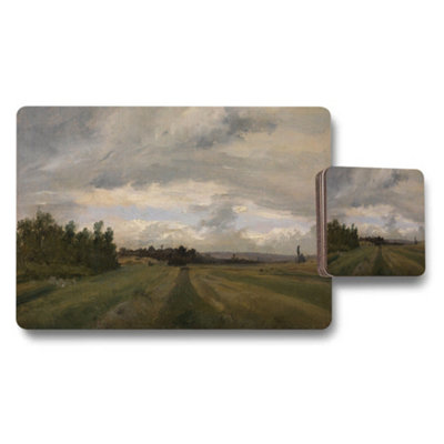 Benjamin Tate Design Landscape Placemats And Coasters Set Featuring Serene Field Painting from B&Q