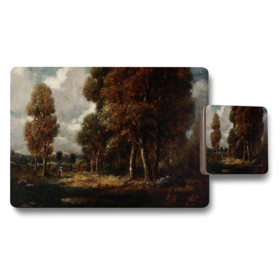 B&Q -  Forest Landscape Placemats And Coaster Set With Tree Artwork
