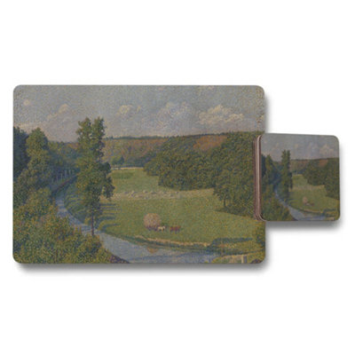 B&Q -  Landscape Placemats And Coaster Set With Scenic River View Art