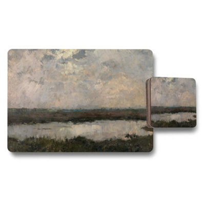 B&Q -  Landscape Placemats And Coasters Set With Serene Marsh Scene