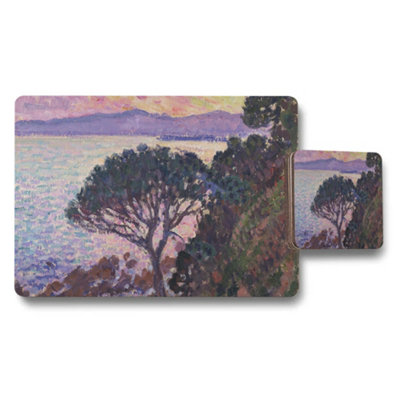 Benjamin Tate Design Impressionist Seascape Placemat Coaster Set With Sunset Colors