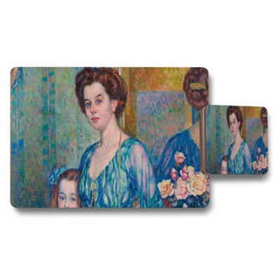 Benjamin Tate Design Impressionist Woman In Blue Placemat And Coaster Set from B&Q
