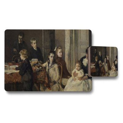 B&Q -  Placemat And Coaster Set With Classical Artwork Dining Scene