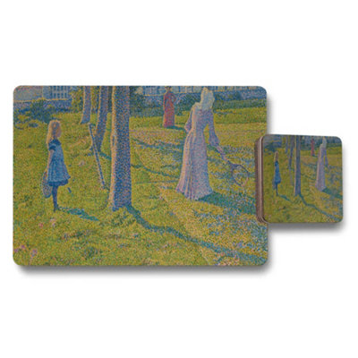 B&Q -  Impressionist Park Scene Placemat And Coaster Set For Table Decor