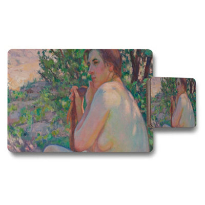 Benjamin Tate Design Impressionist Woman In Garden Placemat And Coaster Set from B&Q