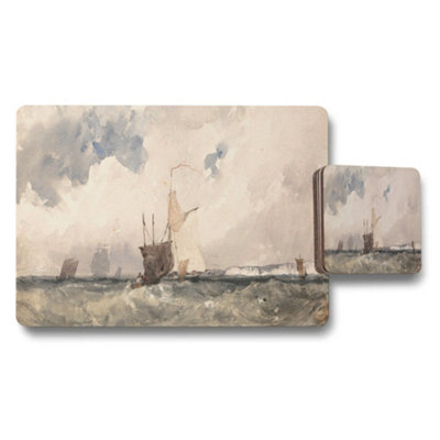 B&Q -  Nautical Seascape Sailboats Coaster And Placemat Set