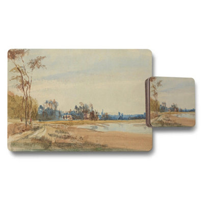 B&Q -  Artistic Landscape Placemats And Coasters Set Riverside Scene Artwork