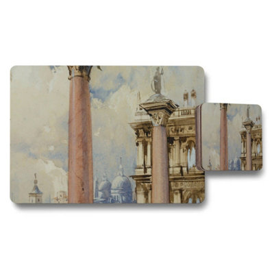 B&Q -  Architectural Cityscape Placemat And Coaster Set With Classical Columns