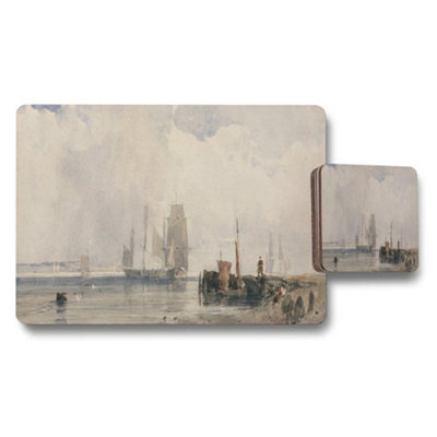 B&Q -  Harbor Scene Placemats And Coaster Set With Seaside Artwork