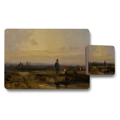 B&Q -  Sunset Landscape Placemats And Coasters Set With Rustic Fishermen Scene