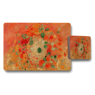 B&Q -  Orange Floral Abstract Placemat And Coaster Set For Dining Table