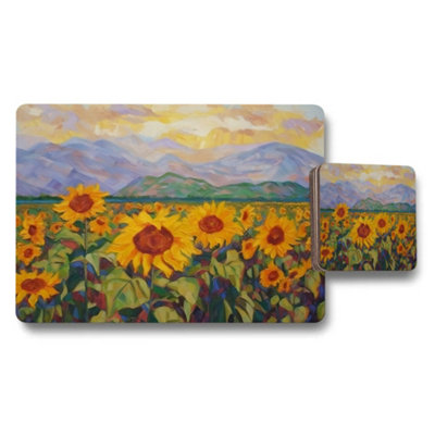 B&Q -  Sunflower Field Placemat And Coaster Set With Vibrant Artwork