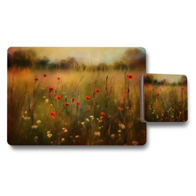 Benjamin Tate Design Floral Field Poppy Placemat And Coaster Set Beautiful Nature Design from B&Q