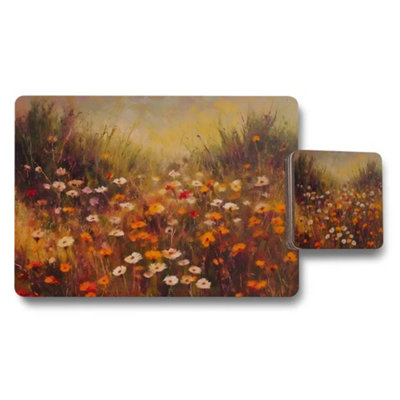 Benjamin Tate Design Floral Field Placemat And Coaster Set With Meadow Artwork from B&Q