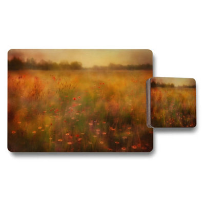 B&Q -  Floral Field Placemats And Coaster Set Sunset Meadow Artwork