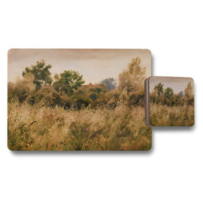 B&Q -  Scenic Landscape Placemat And Coaster Set Featuring Field Meadow Artwork