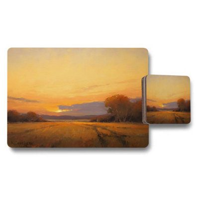 B&Q -  Sunset Field Landscape Placemats And Coaster Set Golden Hour