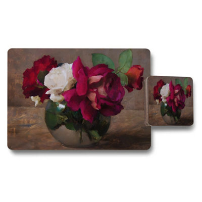 B&Q -  Roses In Vase Floral Placemats And Coasters Set Art Print