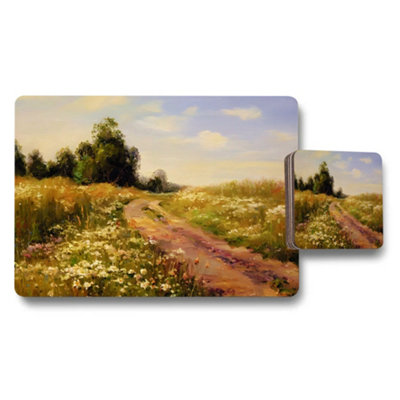 B&Q -  Meadow Path Landscape Placemat And Coaster Set For Rustic Table